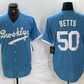 Brooklyn Dodgers #50 Mookie Betts Light Blue Cooperstown Collection Cool Base Baseball Jerseys