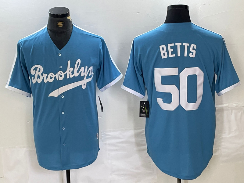 Brooklyn Dodgers #50 Mookie Betts Light Blue Cooperstown Collection Cool Base Baseball Jerseys