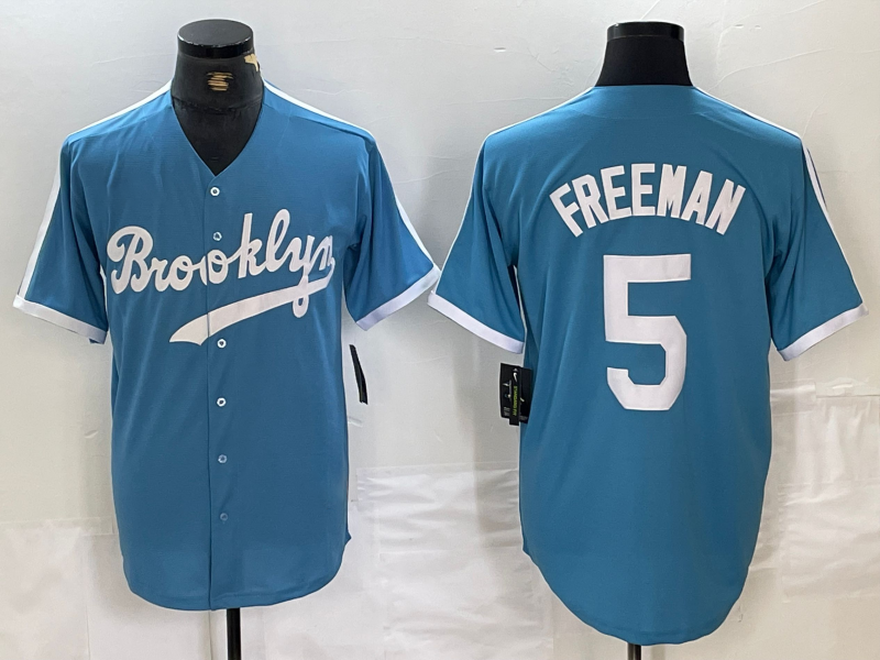 Brooklyn Dodgers #5 Freddie Freeman Light Blue Cooperstown Collection Cool Base Baseball Jerseys