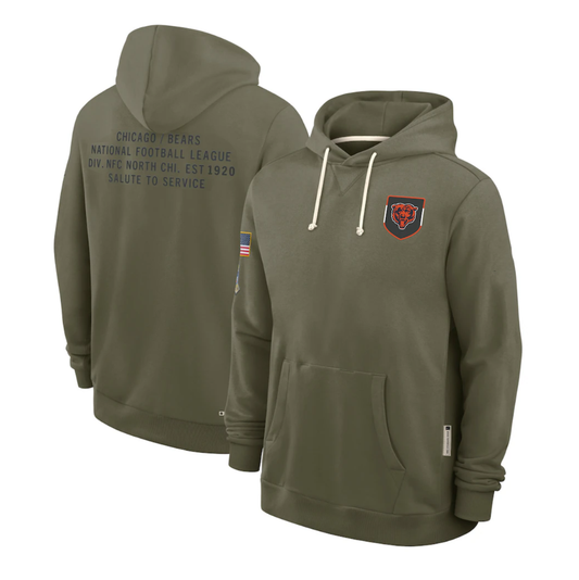 C.Bears Olive 2025 Salute to Service Sideline Standard Issue Dri-FIT Hoodie Stitched American Football Jerseys