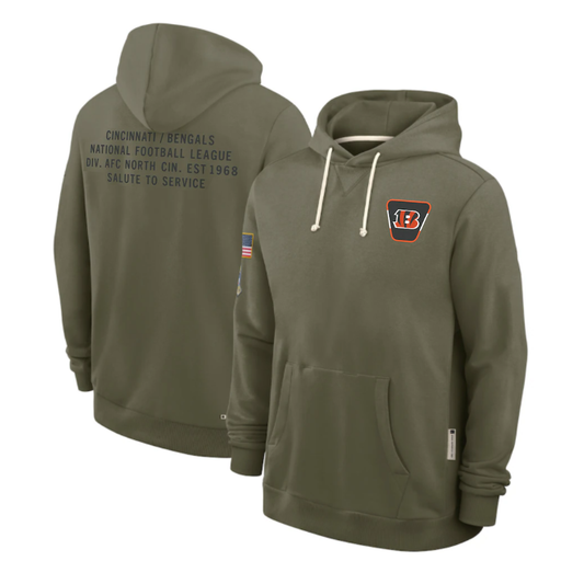 C.Bengals Olive 2025 Salute to Service Sideline Standard Issue Dri-FIT Hoodie Stitched American Football Jerseys