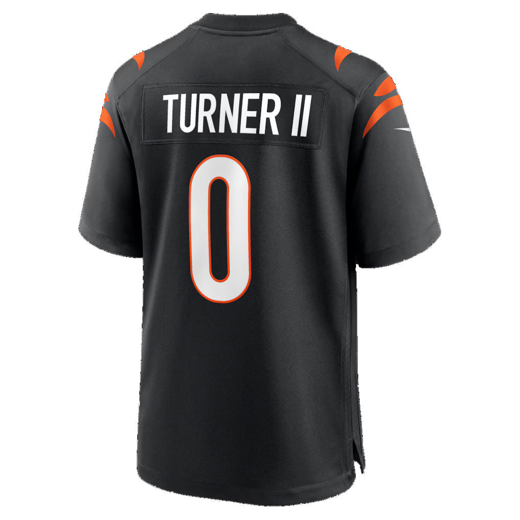 C.Bengals #0 DJ Turner II Black Team Game Football Jersey