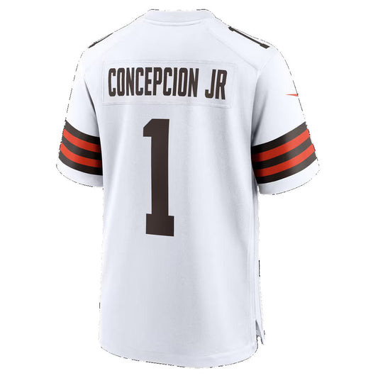 C.Browns #1 KC Concepcion Jr. White Game Football Jersey
