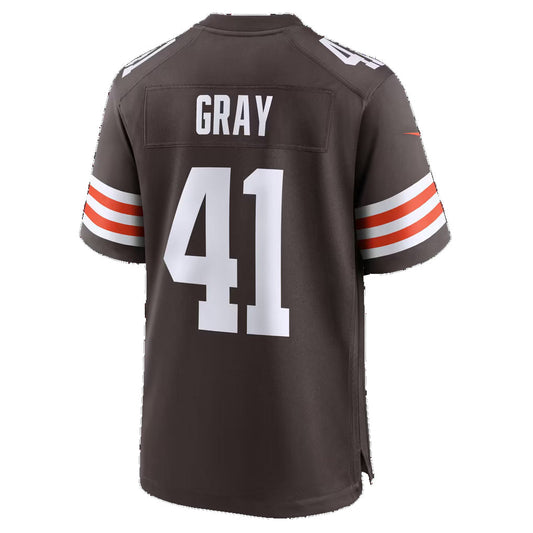 C.Browns #41 Eric Gray Brown Puhics Team Game Jersey