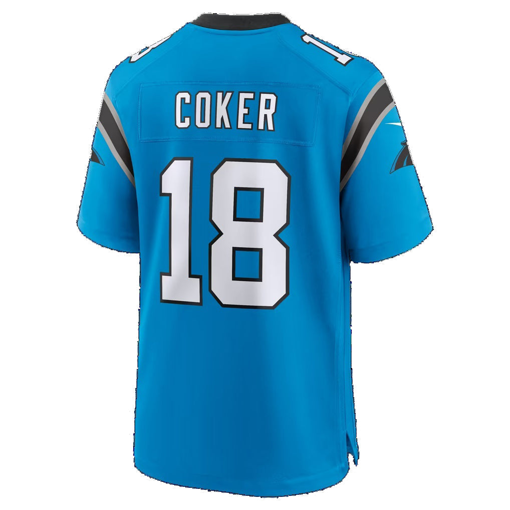 C.Panthers #18 Jalen Coker Blue Alternate Game Football Jersey