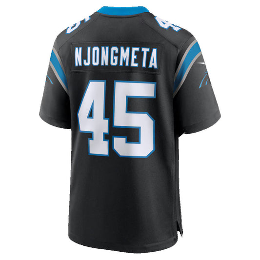 C.Panthers #45 Maema Njongmeta Black Game Football Jersey