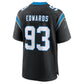 C.Panthers #93 TeRah Edwards Black Team Game Football Jersey