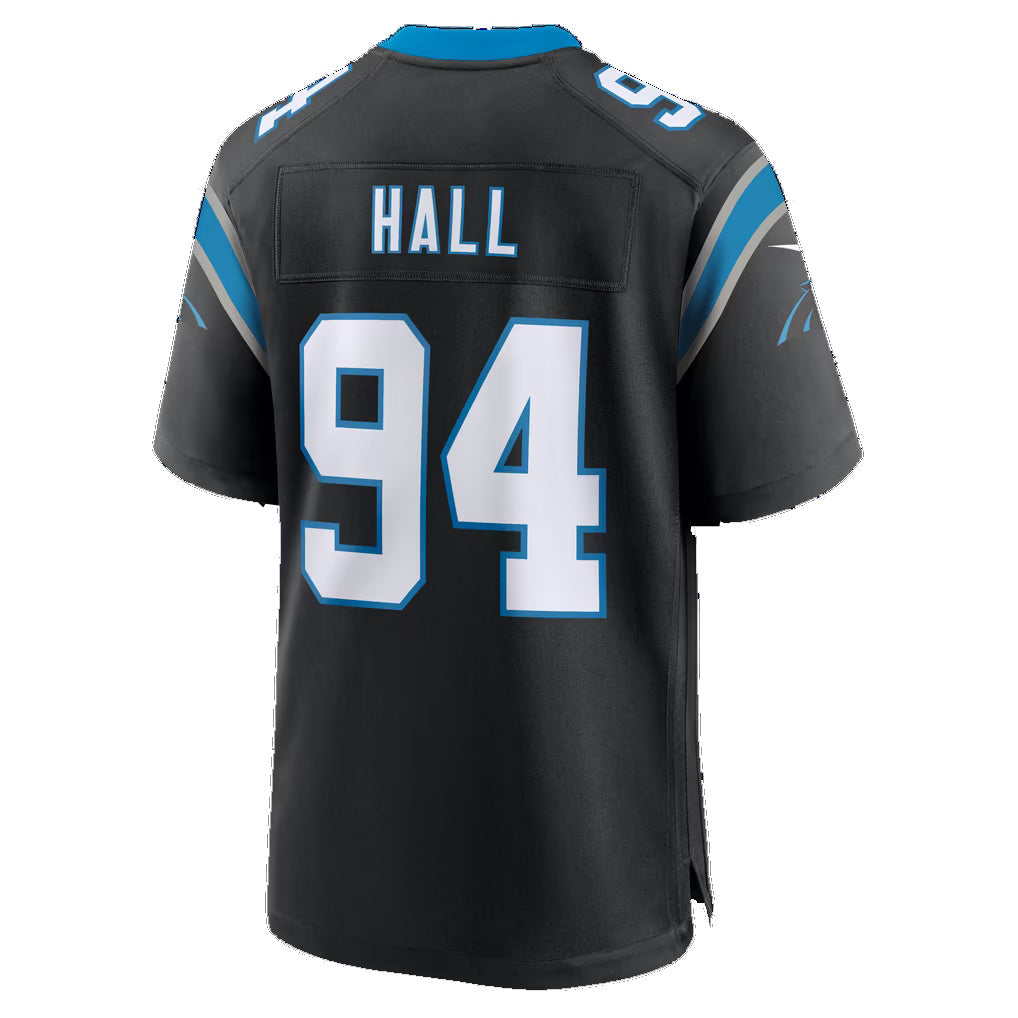 C.Panthers #94 Aaron Hall Black Team Game Football Jersey