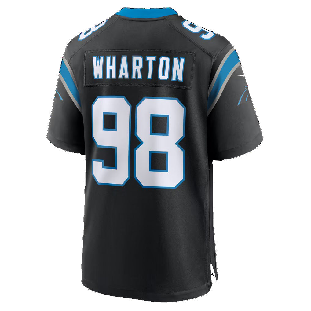 C.Panthers #98 Tershawn Wharton Black Team Game Football Jersey