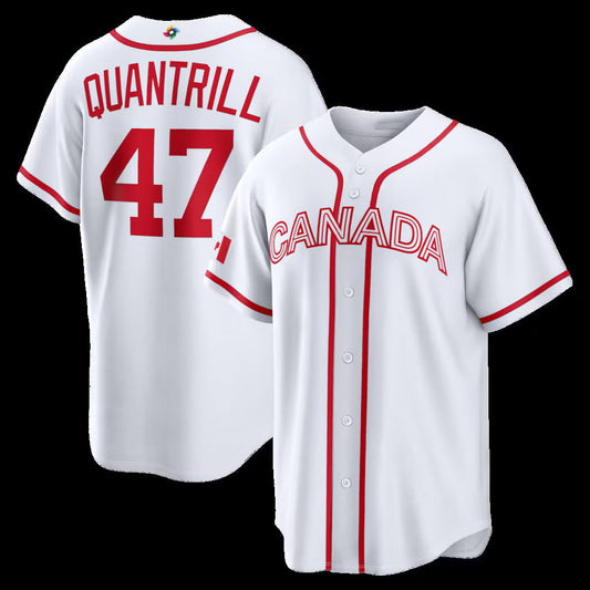 Canada Baseball #47 Cal Quantrill 2026 World Baseball Classic Home Stadium- White Baseball Jersey Puhics