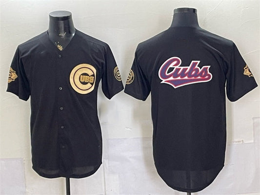 Chicago Cubs Team Big Logo Black Gold 150th Anniversary Patch Stitched Jersey