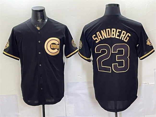 Chicago Cubs #23 Ryne Sandberg Black Gold 150th Anniversary Patch Stitched Jersey