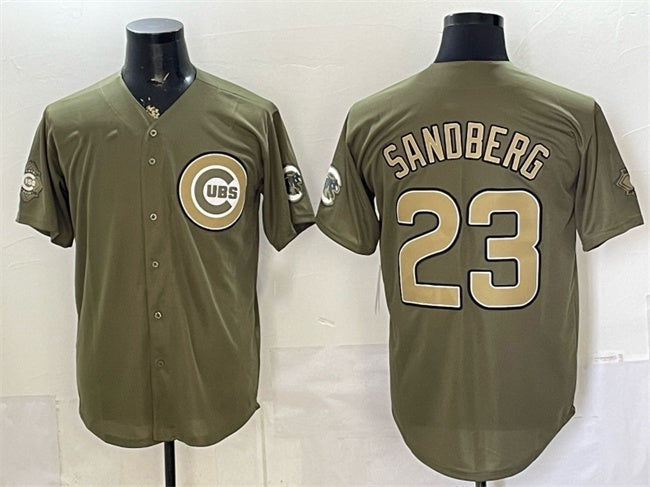 Chicago Cubs #23 Ryne Sandberg Olive 2026 Armed Forces Day Stitched Jersey