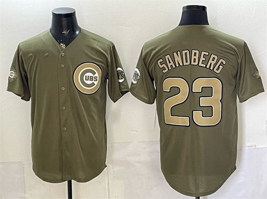Chicago Cubs #23 Ryne Sandberg Olive 2026 Armed Forces Day Stitched Jersey