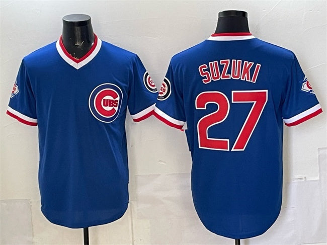 Chicago Cubs #27 Seiya Suzuki Royal 150th Anniversary Throwback Vapor Limited Stitched Jersey