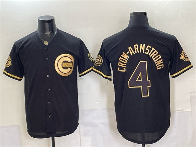 Chicago Cubs #4 Pete Crow-Armstrong Black Gold 150th Anniversary Patch Stitched Jersey