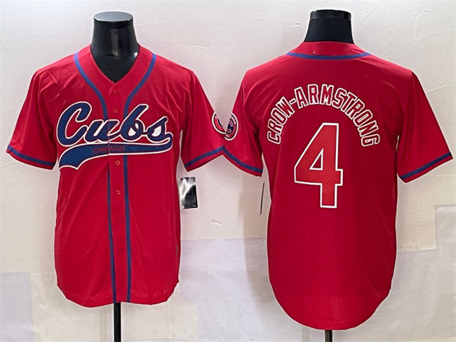Chicago Cubs #4 Pete Crow-Armstrong Red Cool Base Stitched Baseball Jersey