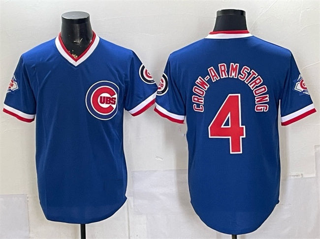 Chicago Cubs #4 Pete Crow-Armstrong Royal 150th Anniversary Throwback Vapor Limited Stitched Jersey