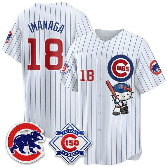 Chicago Cubs #18 Sh¨­ta Imanaga Pinstripe White Puhics Meow KT All Stitched Jersey
