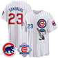 Chicago Cubs #23 Ryne Sandberg Pinstripe Pink Puhics Meow KT All Stitched Jersey
