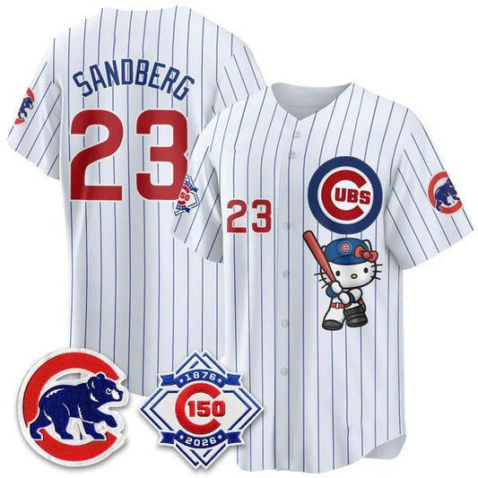 Chicago Cubs #23 Ryne Sandberg Pinstripe White Puhics Meow KT All Stitched Jersey