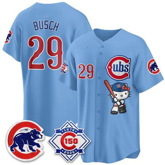 Chicago Cubs #29 Michael Busch Blue Puhics Meow KT All Stitched Jersey