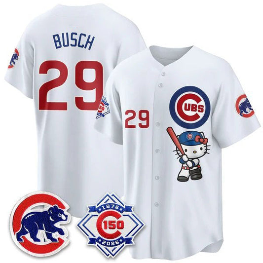 Chicago Cubs #29 Michael Busch White Puhics Meow KT All Stitched Jersey
