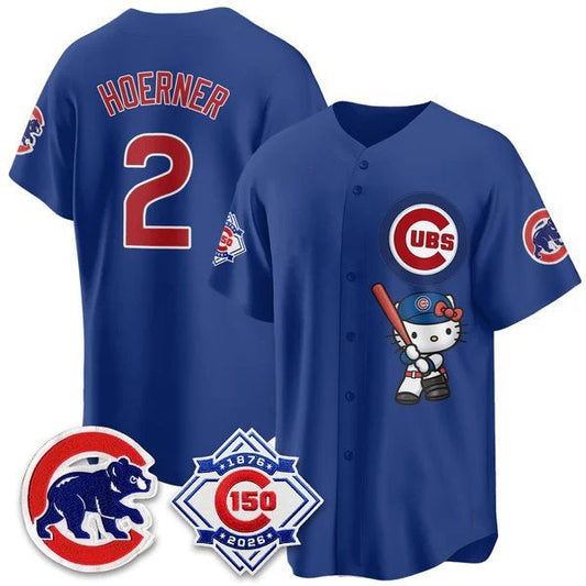 Chicago Cubs #2 Nico Hoerner Royal Puhics Meow KT All Stitched Jersey