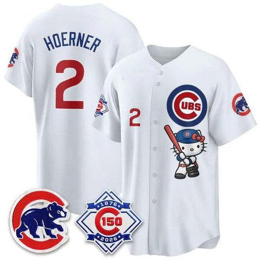 Chicago Cubs #2 Nico Hoerner White Puhics Meow KT All Stitched Jersey
