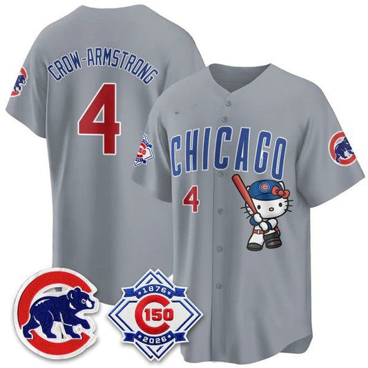 Chicago Cubs #4 Pete Crow-Armstrong Gray Puhics Meow KT All Stitched Jersey
