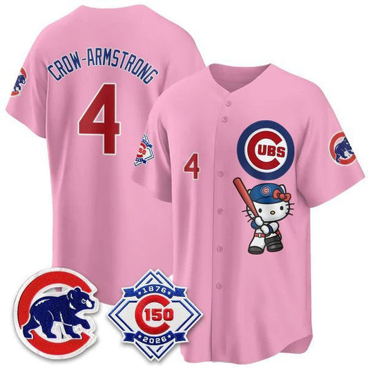 Chicago Cubs #4 Pete Crow-Armstrong Pink Puhics Meow KT All Stitched Jersey