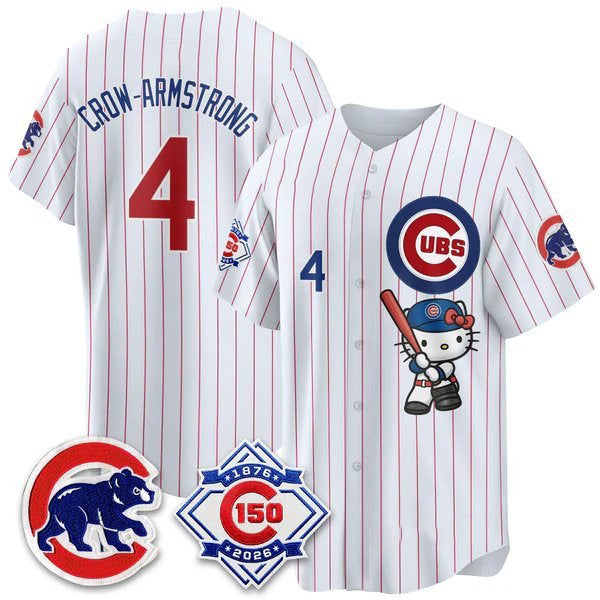 Chicago Cubs #4 Pete Crow-Armstrong Pinstripe Pink Puhics Meow KT All Stitched Jersey