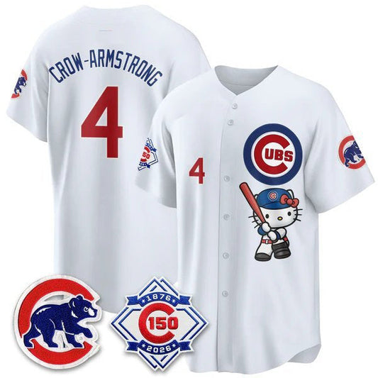 Chicago Cubs #4 Pete Crow-Armstrong White Puhics Meow KT All Stitched Jersey
