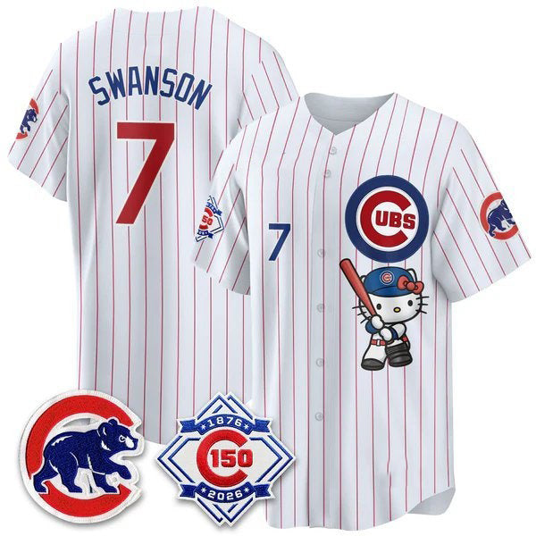Chicago Cubs #7 Dansby Swanson Pinstripe Pink Puhics Meow KT All Stitched Jersey