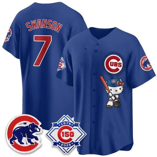 Chicago Cubs #7 Dansby Swanson Royal Puhics Meow KT All Stitched Jersey