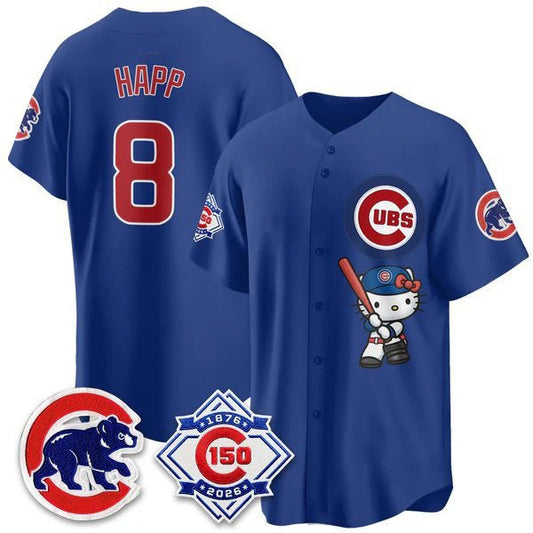 Chicago Cubs #8 Ian Happ Navy Puhics Meow KT All Stitched Jersey