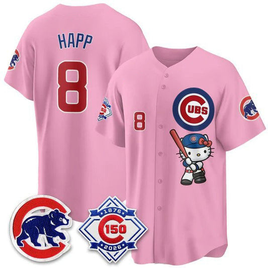 Chicago Cubs #8 Ian Happ Pink Puhics Meow KT All Stitched Jersey