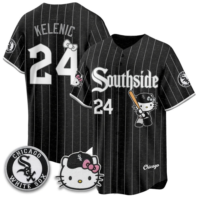Chicago White Sox #24 Jarred Kelenic Pinstripe Black Puhics Meow KT Vapor Stitched Jersey
