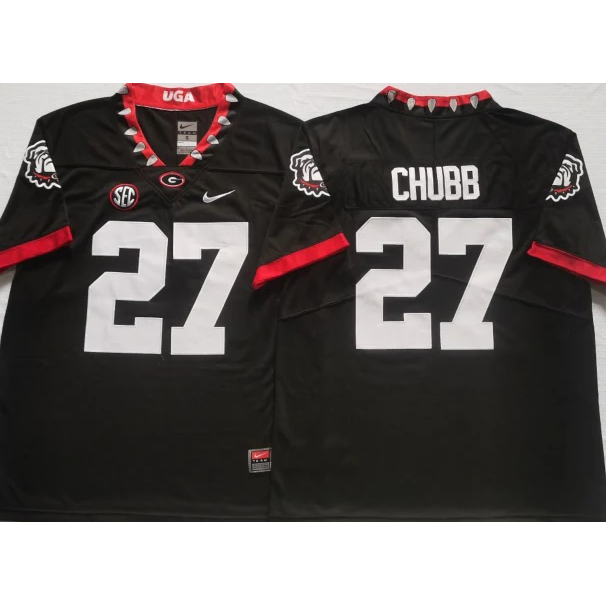 G.Bulldogs #27 Nick Chubb Black Stitched American College Jerseys