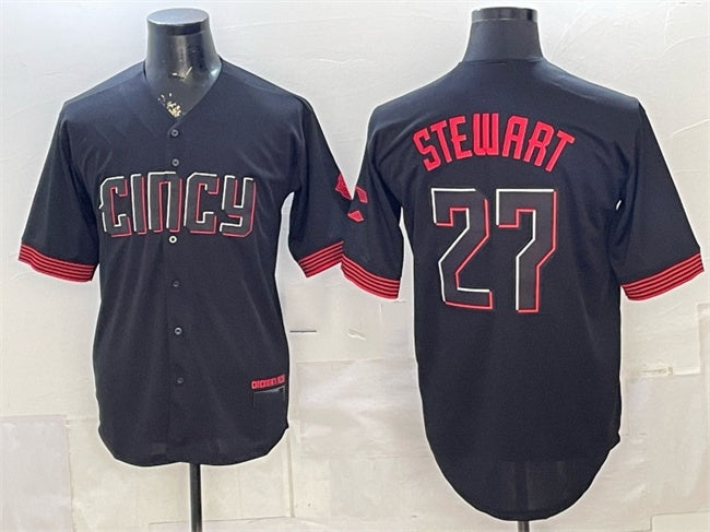 Cincinnati Reds #27 Sal Stewart Black City Connect Cool Base Stitched Jersey