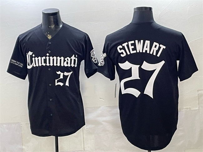 Cincinnati Reds #27 Sal Stewart Black 'Gothic Queen City Edition' Vapor Premier Limited Stitched Jersey