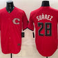 Cincinnati Reds #28 Eugenio Su¨¢rez Red 2026 City Connect Stadium Stitched Jersey