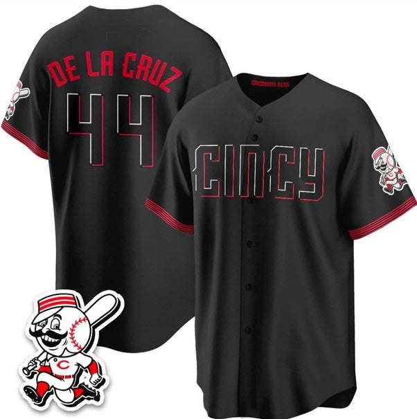 Cincinnati Reds #44 Elly De La Cruz Black City Connect With Patch Limited Stitched Jersey