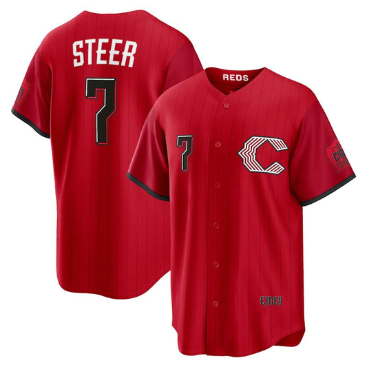 Cincinnati Reds #7 Spencer Steer Red 2026 City Connect Stadium Stitched Baseball Jersey