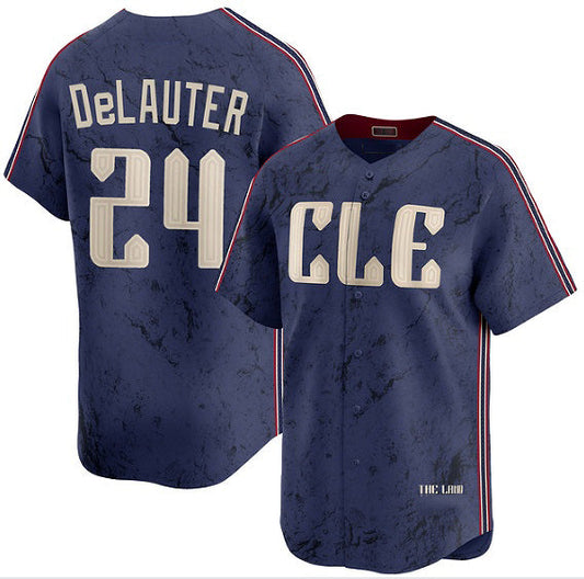 Cleveland Guardians #24 Chase DeLauter Navy 2024 City Connect Limited Stitched Baseball Jersey