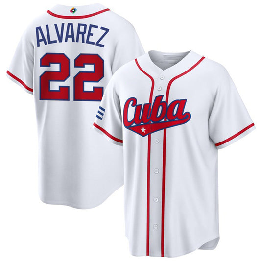 Cuba Baseball #22 Frank Alvarez White 2026 World Baseball Classic Home Stadium Stitched Baseball Jersey