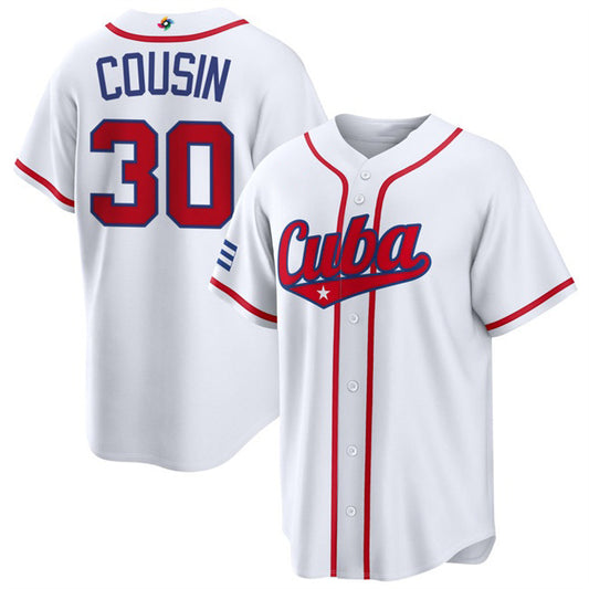 Cuba Baseball #30 Josimar Cousin White 2026 World Baseball Classic Home Stadium Stitched Baseball Jersey