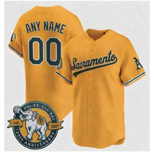 Custom Athletics Gold 125th Anniversary Sacormento Edition Stitched Baseball Jersey