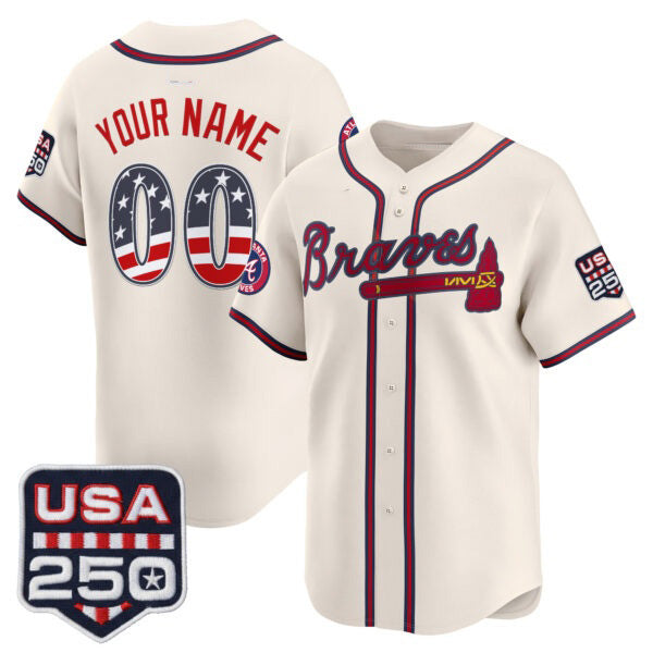 Custom Atlanta Braves Cream USA 250 Fourth of July Vapor Premier Limited Jersey ¨C All Stitched Baseball Jersey