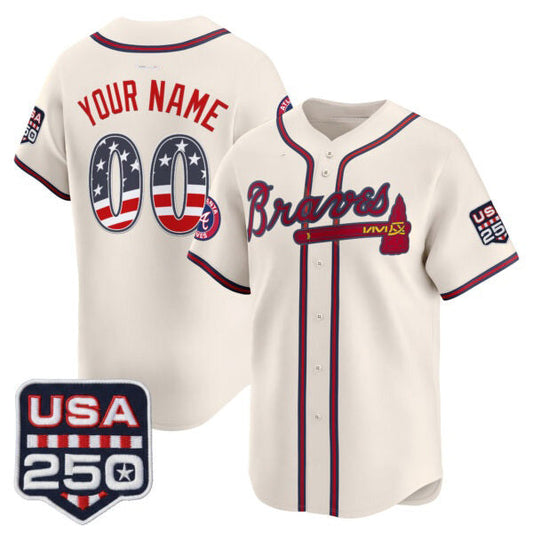 Custom Atlanta Braves Cream USA 250 Fourth of July Vapor Premier Limited Jersey ¨C All Stitched Baseball Jersey
